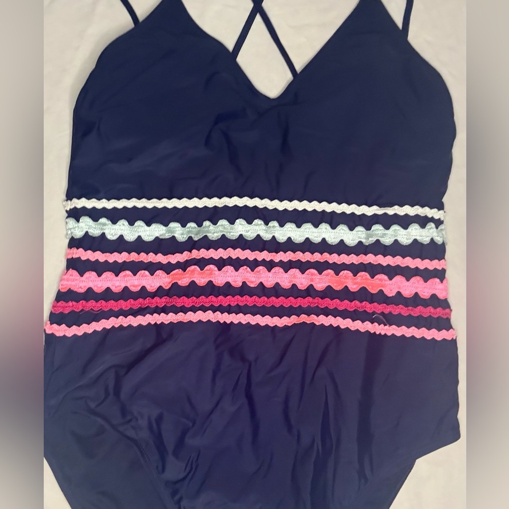 Navy and Pink ladies One Piece Swimsuit